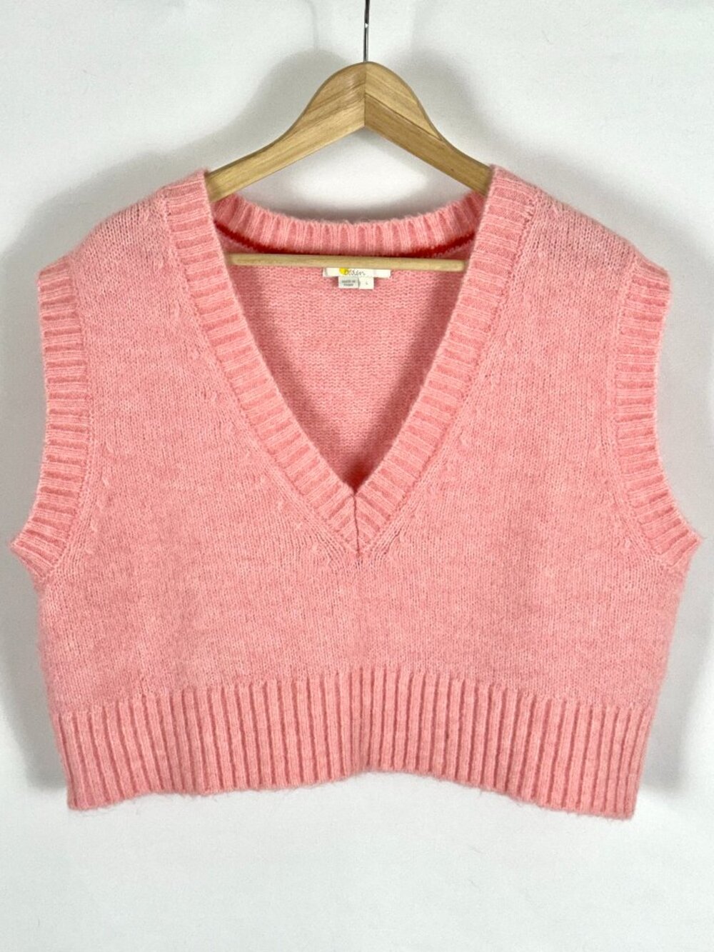 Boden Pink Knit Cropped Sweater Vest Wool Blend Pastel Pink Tank Sleeveless